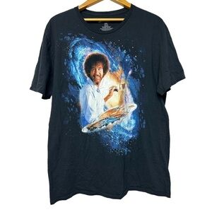 VINTAGE BOB ROSS Graphic T-Shirt PAINT FACE ART PRINTED SHIRT BLACK SIZE XL